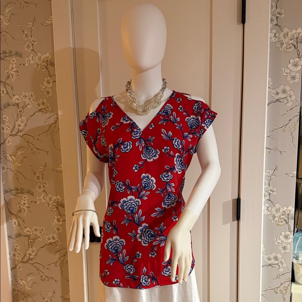 Express Red and Blue Floral Blouse